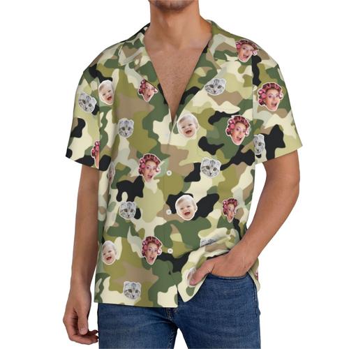 Chemises Hawaïennes Pour Hommes Personnalisées Pack Camouflage 4 Estivale À Manches Courtes Avec Photo De Votre Animal Compagnie, De Votre Bébé Ou Sur La Plage Cuba