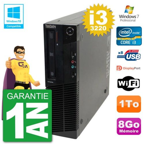 PC Lenovo ThinkCentre M82 SFF i3-3220 RAM 8Go Disque Dur 1To Graveur DVD Wifi W7