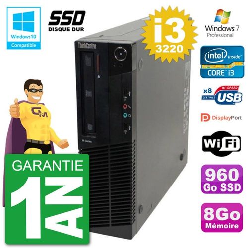 PC Lenovo ThinkCentre M82 SFF i3-3220 RAM 8Go SSD 960Go Graveur DVD Wifi W7