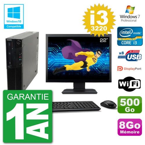 PC Lenovo M82 SFF Ecran 22" i3-3220 RAM 8Go Disque 500Go Graveur DVD Wifi W7