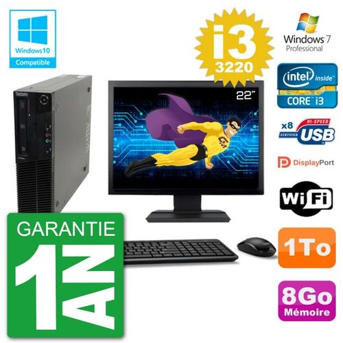 PC Lenovo M82 SFF Ecran 22" i3-3220 RAM 8Go Disque 1To Graveur DVD Wifi W7