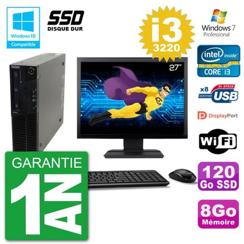 PC Lenovo M82 SFF Ecran 27" i3-3220 RAM 8Go SSD 120Go Graveur DVD Wifi W7