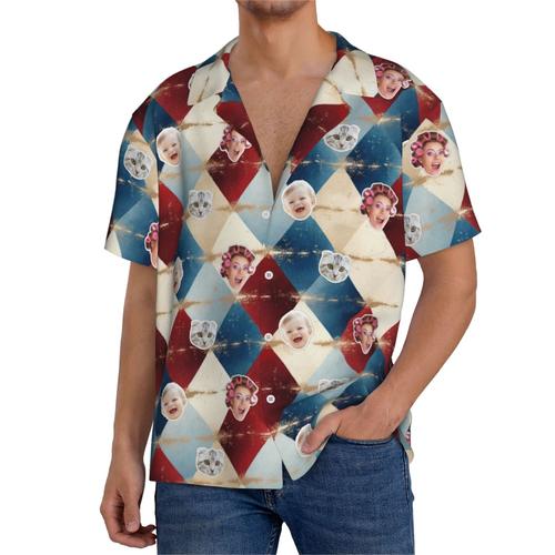 Chemises Hawaïennes Pour Hommes Personnalisées Motif Clown 6 Estivale À Manches Courtes Avec Photo De Votre Animal Compagnie, De Votre Bébé Ou Sur La Plage Cuba