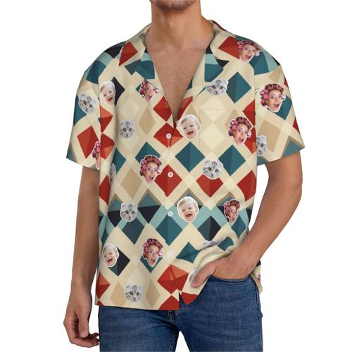 Chemises Hawaïennes Pour Hommes Personnalisées Motif Clown 8 Estivale À Manches Courtes Avec Photo De Votre Animal Compagnie, De Votre Bébé Ou Sur La Plage Cuba