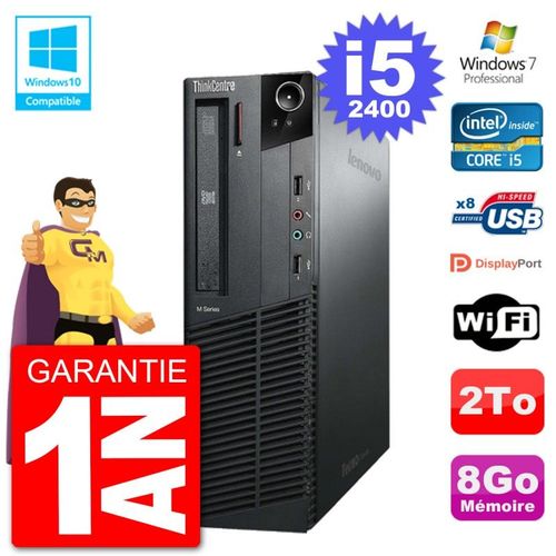 PC Lenovo ThinkCentre M82 SFF i5-2400 RAM 8Go Disque Dur 2To Graveur DVD Wifi W7