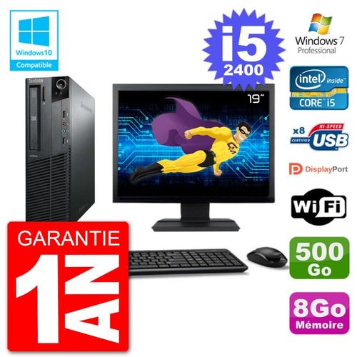 PC Lenovo M82 SFF Ecran 19" i5-2400 RAM 8Go Disque 500Go Graveur DVD Wifi W7