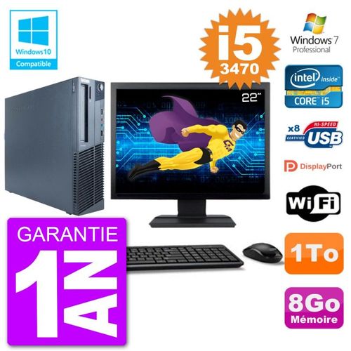 PC Lenovo M82 SFF Ecran 22" i5-3470 RAM 8Go Disque 1To Graveur DVD Wifi W7