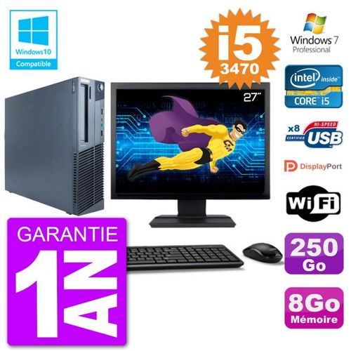 PC Lenovo M82 SFF Ecran 27" i5-3470 RAM 8Go Disque 250Go Graveur DVD Wifi W7