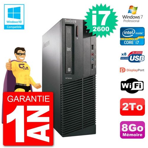 PC Lenovo ThinkCentre M82 SFF i7-2600 RAM 8Go Disque Dur 2To Graveur DVD Wifi W7