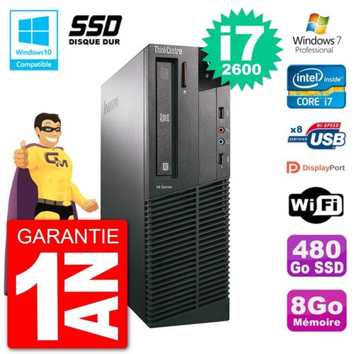 PC Lenovo ThinkCentre M82 SFF i7-2600 RAM 8Go SSD 480Go Graveur DVD Wifi W7