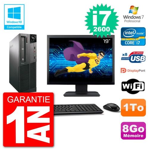 PC Lenovo M82 SFF Ecran 19" i7-2600 RAM 8Go Disque 1To Graveur DVD Wifi W7