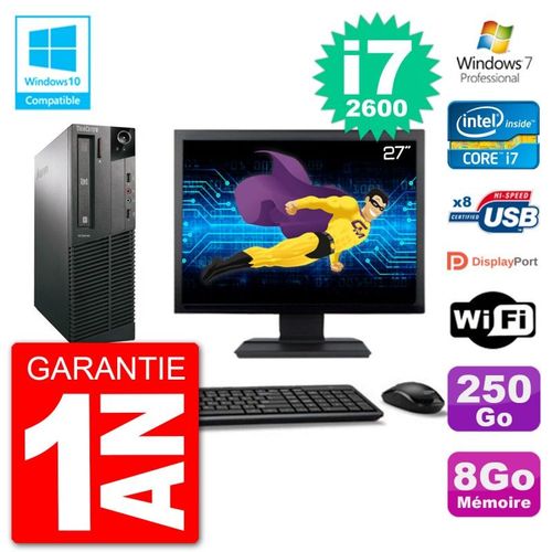 PC Lenovo M82 SFF Ecran 27" i7-2600 RAM 8Go Disque 250Go Graveur DVD Wifi W7