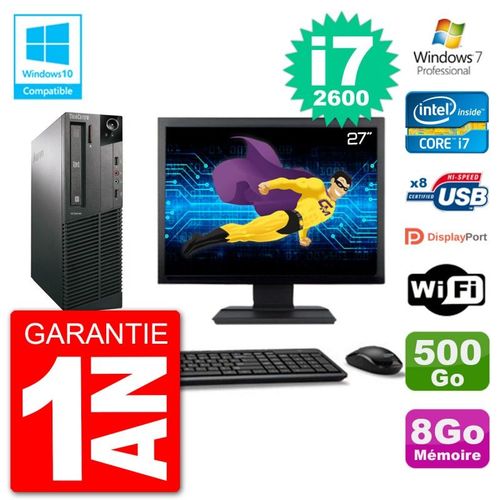 PC Lenovo M82 SFF Ecran 27" i7-2600 RAM 8Go Disque 500Go Graveur DVD Wifi W7