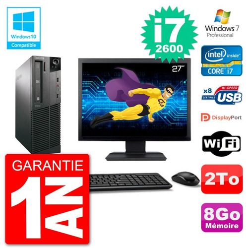 PC Lenovo M82 SFF Ecran 27" i7-2600 RAM 8Go Disque 2To Graveur DVD Wifi W7