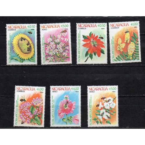 Nicaragua- Série De 7 Timbres Neufs- Fleurs Et Plantes