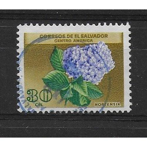 Salvador 1964 : Fleurs : Hortensia - Timbre 30 C. Brun, Lilas Et Vert Oblitéré