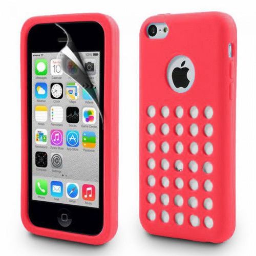 Coque Iphone 5c Rose Retro Capa À Trou Silicone Ultra-Souple (Tpu) + 1 Film