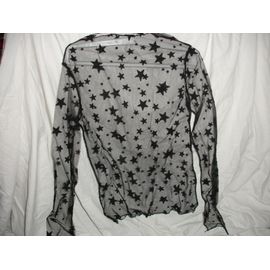 Tee-Shirt Noir Transparent Dentelle Manches Longues