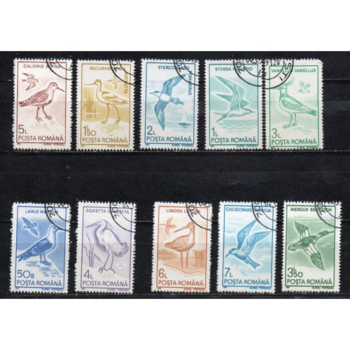 Roumanie- Série De 10 Timbres Oblitérés- Oiseaux