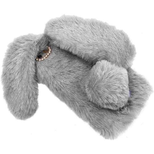 Étui Pour Lg G6 Fit Oreilles Mignonnes De Lapin En Peluche Étui De Téléphone En Peluche Automne Et Hiver - Gris