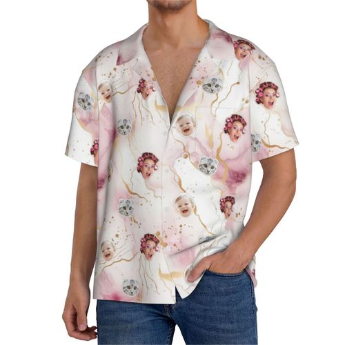 Chemises Hawaïennes Pour Hommes Personnalisées Marbre Violet Or Rose 5 Estivale À Manches Courtes Avec Photo De Votre Animal Compagnie, De Votre Bébé Ou Sur La Plage Cuba