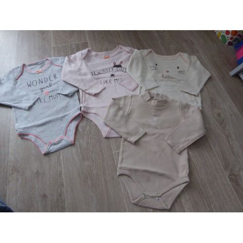 Lot 4 Bodies Manches Longues Fille - 2 Ans