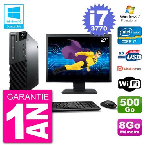 PC Lenovo M82 SFF Ecran 27" i7-3770 RAM 8Go Disque 500Go Graveur DVD Wifi W7