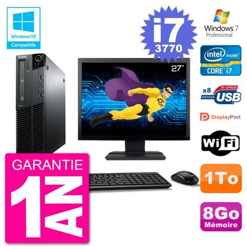 PC Lenovo M82 SFF Ecran 27" i7-3770 RAM 8Go Disque 1To Graveur DVD Wifi W7