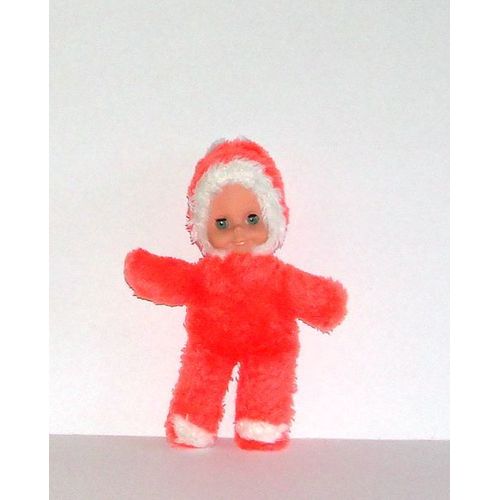 Poupon Bébé Poupée De Chiffon Orange Blanc Peluche Doudou Ancien Yeux Dormeur Avec Cils
