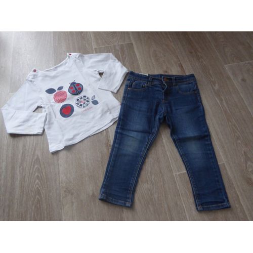 Lot Jean + T-Shirt Manches Longues Fille - 2 Ans