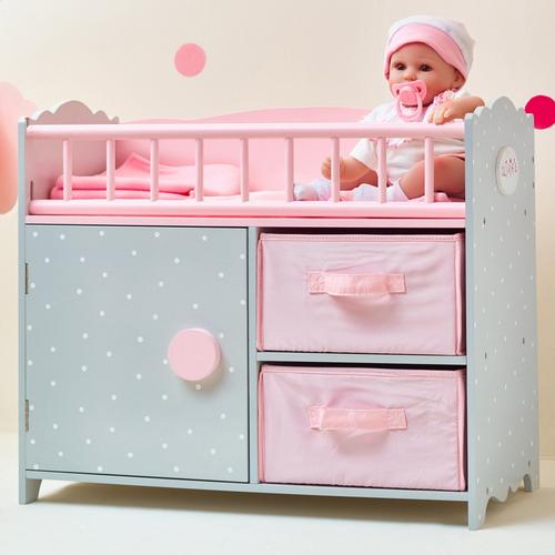 Lit Berceau Poupon Poup?E Polka Dots Princess Bois Avec Rangement Jeux Td-12390a