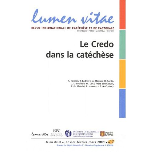 Lumen Vitae Volume 64 N° 1, Janv - Le Credo Dans La Catechèse