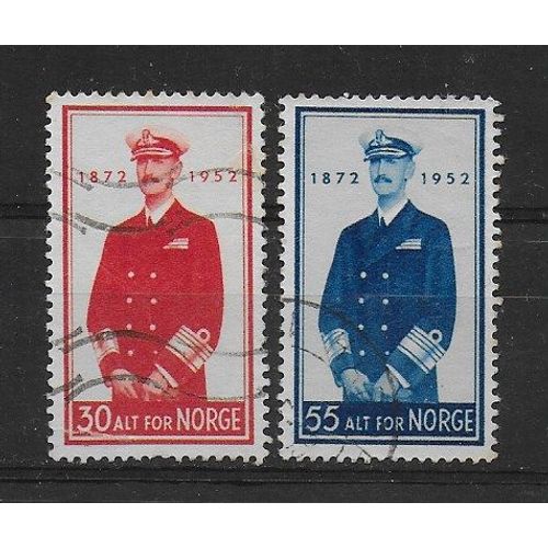 Norvege 1952 : 80è Anniversaire Du Roi Haakon - Série Entière De 2 Timbres Oblitérés