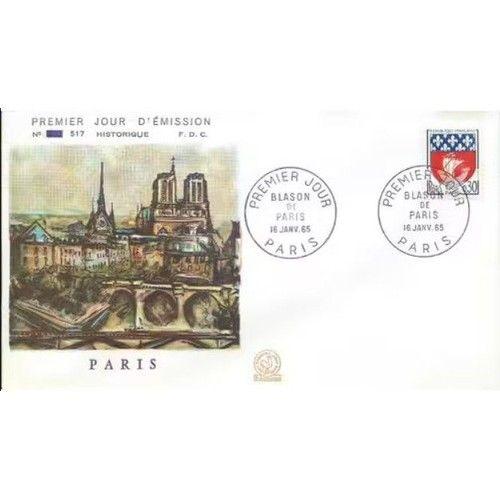 France 1965, Belle Enveloppe 1er Jour Fdc 517, Timbre Yvert 1354b Blason De Paris, Belle Illustration Couleur, Gravure Ancienne.