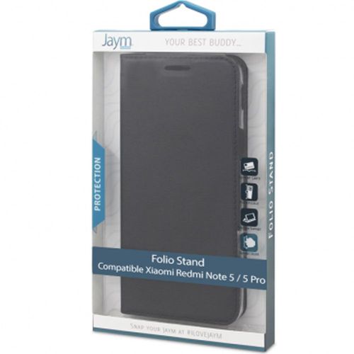 Etui Jaym Folio Stand Noir Avec Rabat Latéral Xiaomi Redmi Note 5