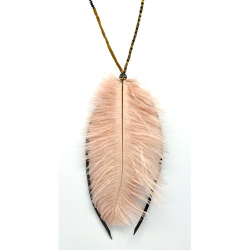 Collier Sautoir Plume D'autruche Rose