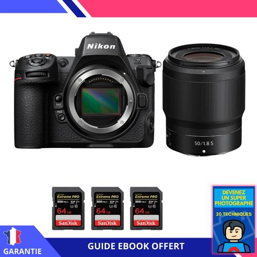 Nikon Z8 + Z 50mm f/1.8 S + 3 SanDisk 64GB Extreme PRO UHS-II SDXC 300 MB/s + Ebook 'Devenez Un Super Photographe' - Hybride Nikon