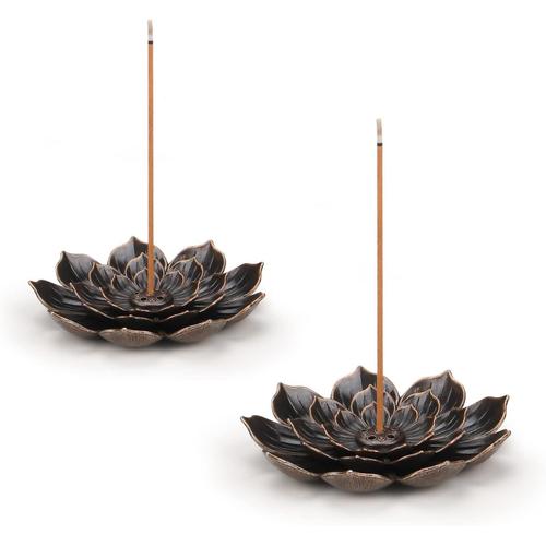 Base d'encens poreuse Lotus (grand porte-encens lotus à trois couches) 2 pièces