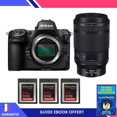 Nikon Z8 + Z MC 105mm f/2.8 VR S Macro + 3 SanDisk 512GB Extreme PRO CFexpress Type B + Ebook 'Devenez Un Super Photographe' - Hybride Nikon