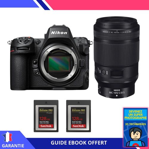 Nikon Z8 + Z MC 105mm f/2.8 VR S Macro + 2 SanDisk 128GB Extreme PRO CFexpress Type B + Ebook 'Devenez Un Super Photographe' - Hybride Nikon
