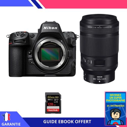 Nikon Z8 + Z MC 105mm f/2.8 VR S Macro + 1 SanDisk 128GB Extreme PRO UHS-II SDXC 300 MB/s + Ebook 'Devenez Un Super Photographe' - Hybride Nikon