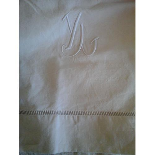 Drap Ancien Brodé Avec Monogramme Coton Métis Pour Lit 2 Places 300 X 208