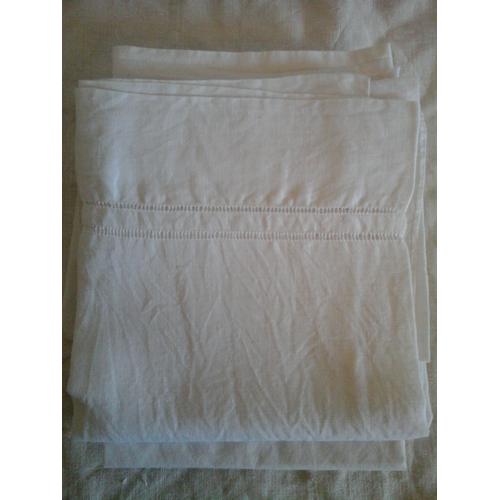 Drap Ancien Lin Pour Lit Enfant 130 X 80 Double Bordure Ajourée