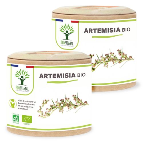 Artémisia Bio - Complément Alimentaire - 100% Armoise En Poudre - Appétit Cycle Menstruel Santé Rénale - Fabriqué En France - Certifié Ecocert - Vegan - 2x60 Gélules 