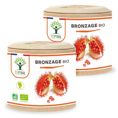 Bronzage Bio - Autobronzant - Complément Alimentaire - 100% Poudre Urucum Bio - Fabriqué En France - Certifié Ecocert - Vegan - 2x60 Gélules 