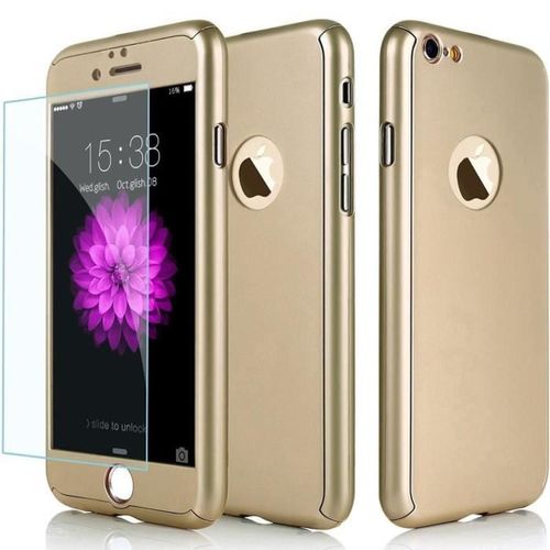 Coque Iphone 6 6s (4"7) Integrale Full Or + 1 Film Transparent En Verre Trémpe