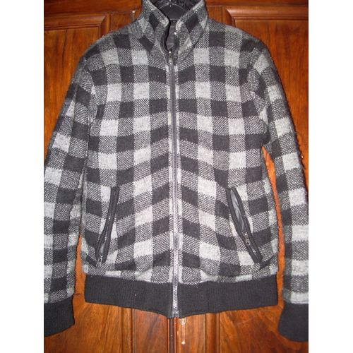 Blouson Réversible 14 Ans Carreaux Noir/Gris Ou Face Noire