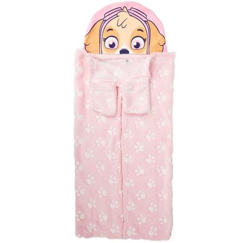 Plaid Polaire Couverture Cape À Capuche Et Manches Stella Pat Patrouille Paw Patrol Rose Et Blanche / Couverture Enfant Phosphorescente.