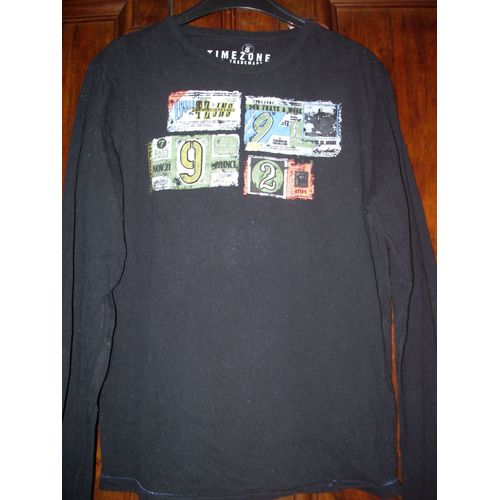 Tee-Shirt Manches Longues Noir Taille S Imprimé