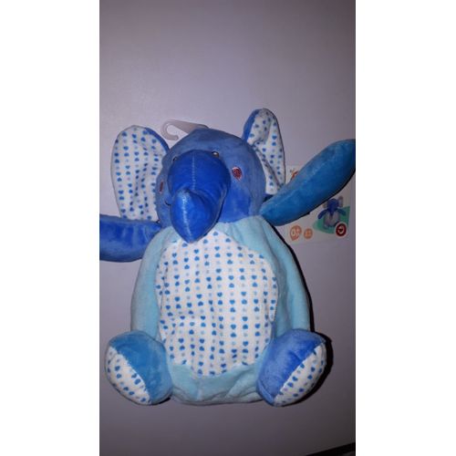 Doudou Éléphant Auchan Bleu Pois One Two Fun Baby Boule